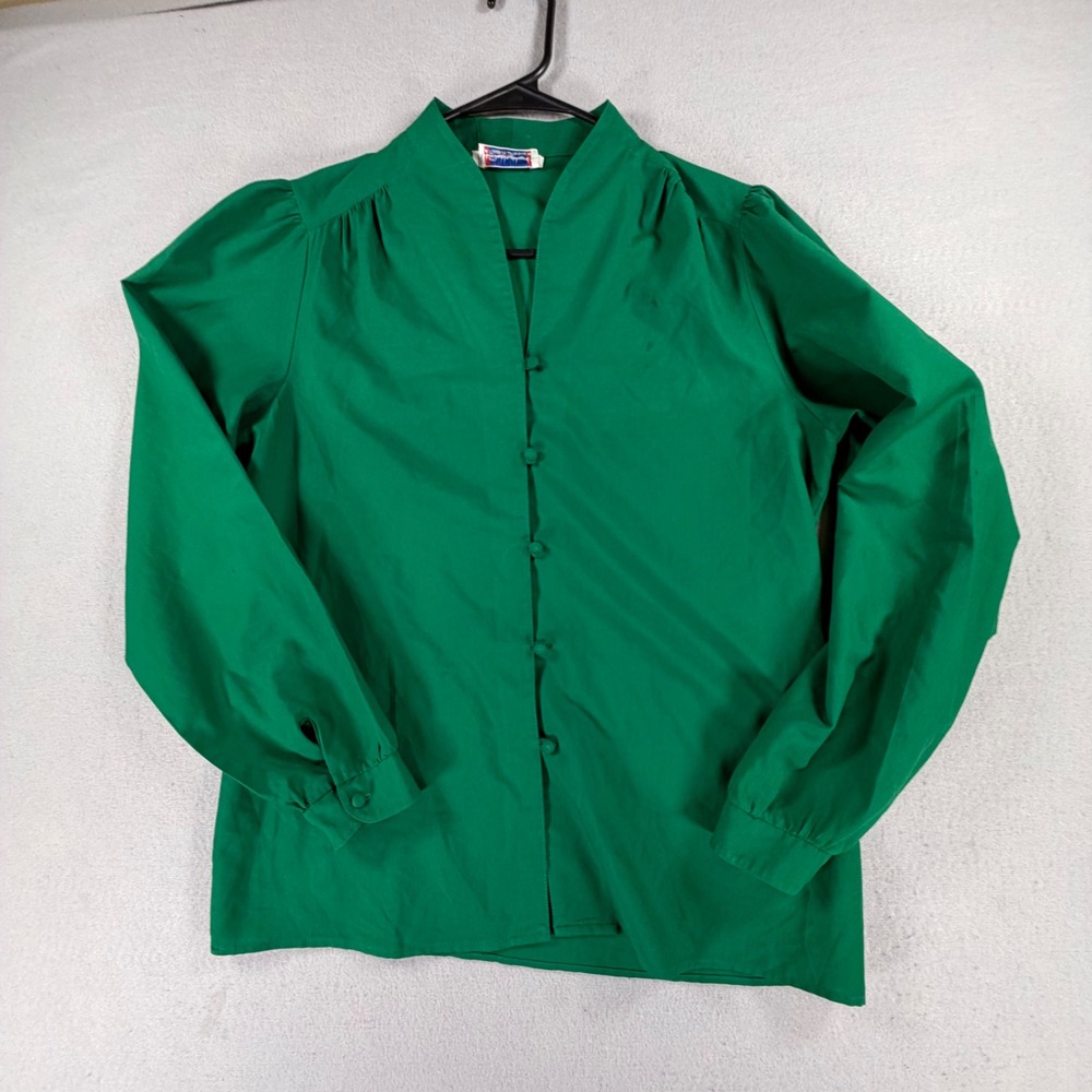 Vintage Lady Arrow Mystique Womens M Green Blouse USA Made Puff Sleeve Shirt Top